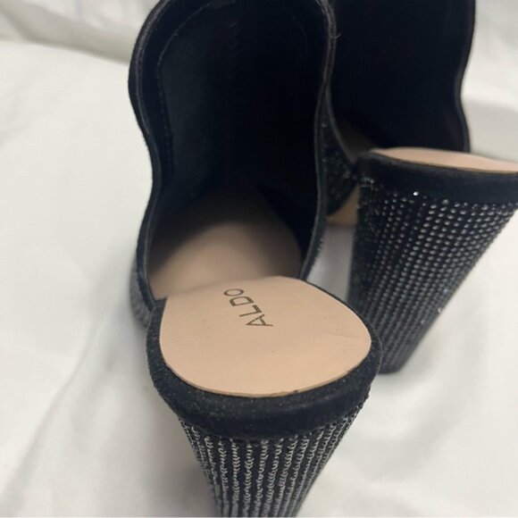 Aldo Rhinestone Crystal Embellished Mules Heels Black 7.5 - Picture 6 of 11